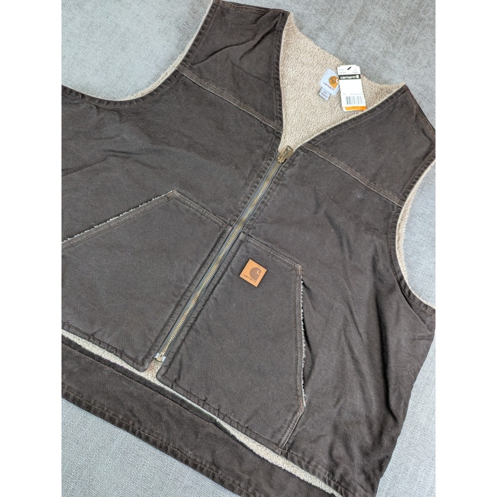 NWT Carhartt Vest Mens 3XL Brown Sandstone Mock Neck Sherpa Lined Work Rugged